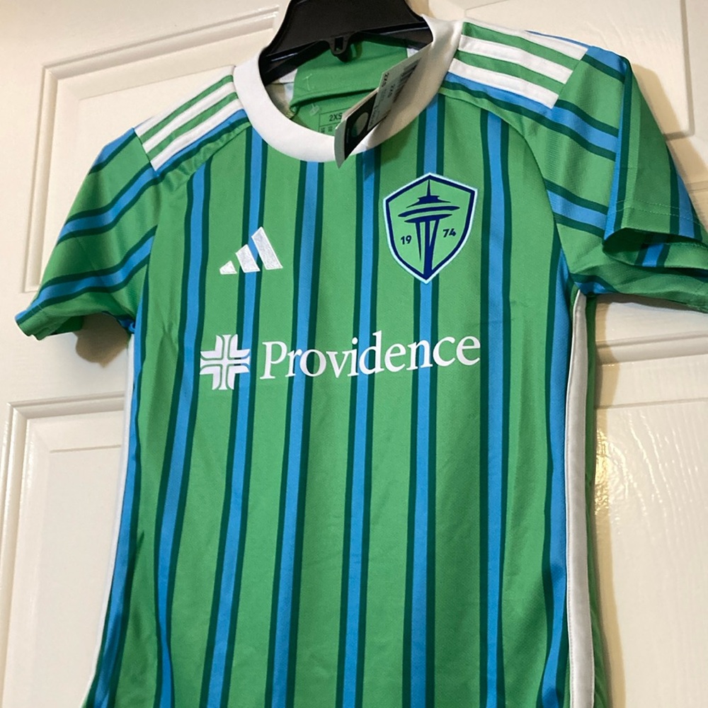 adidas Kids Green and Blue Soccer Jersey